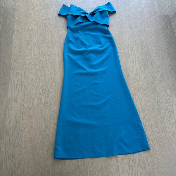 Sachin + Babi Bacall Ocean Blue Gown Off The Shoulder Maxi Dress Evening Size 6 - Picture 2 of 15